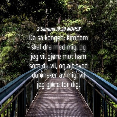 Picture 04 - 2 Samuel 19:38 NORSK - Da sa kongen: Kimham skal dra med mig, og jeg vil - Bible Verse Picture