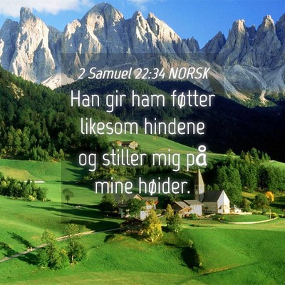 Picture 04 - 2 Samuel 22:34 NORSK - Han gir ham føtter likesom hindene og stiller - Bible Verse Picture