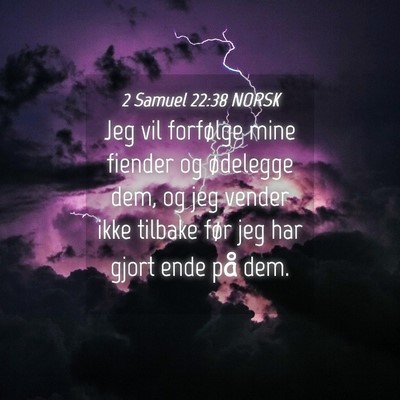 Picture 04 - 2 Samuel 22:38 NORSK - Jeg vil forfølge mine fiender og ødelegge dem, - Bible Verse Picture