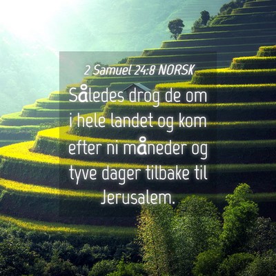 Picture 04 - 2 Samuel 24:8 NORSK - Således drog de om i hele landet og kom efter ni - Bible Verse Picture