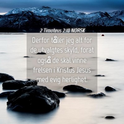 Picture 04 - 2 Timoteus 2:10 NORSK - Derfor tåler jeg alt for de utvalgtes skyld, - Bible Verse Picture
