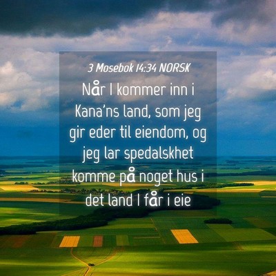 Picture 04 - 3 Mosebok 14:34 NORSK - Når I kommer inn i Kana'ns land, som jeg gir - Bible Verse Picture