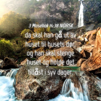 Picture 04 - 3 Mosebok 14:38 NORSK - da skal han gå ut av huset til husets dør, og - Bible Verse Picture