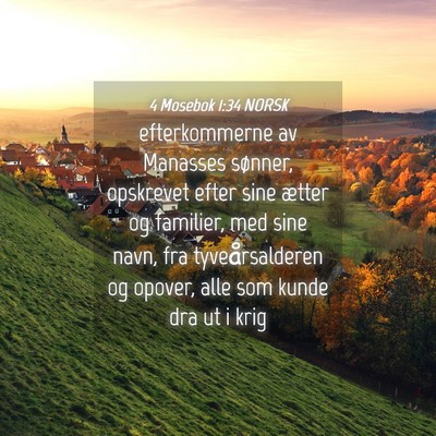 Picture 04 - 4 Mosebok 1:34 NORSK - efterkommerne av Manasses sønner, opskrevet - Bible Verse Picture