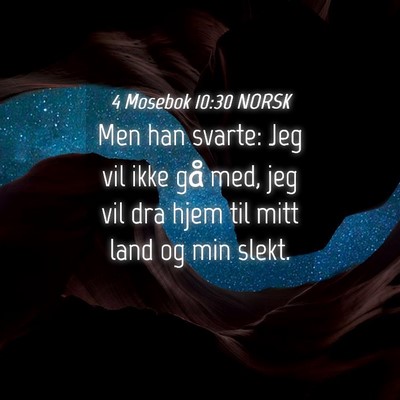 Picture 04 - 4 Mosebok 10:30 NORSK - Men han svarte: Jeg vil ikke gå med, jeg vil dra - Bible Verse Picture
