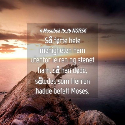 Picture 04 - 4 Mosebok 15:36 NORSK - Så førte hele menigheten ham utenfor leiren og - Bible Verse Picture