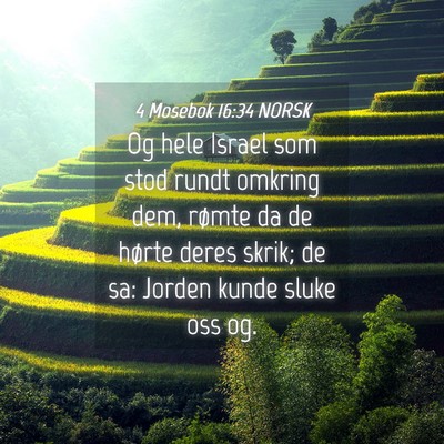 Picture 04 - 4 Mosebok 16:34 NORSK - Og hele Israel som stod rundt omkring dem, rømte - Bible Verse Picture