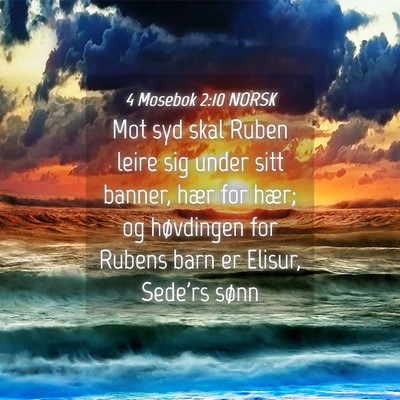 Picture 04 - 4 Mosebok 2:10 NORSK - Mot syd skal Ruben leire sig under sitt banner, - Bible Verse Picture