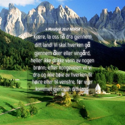 Picture 04 - 4 Mosebok 20:17 NORSK - Kjære, la oss få dra gjennem ditt land! Vi skal - Bible Verse Picture