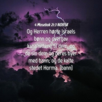 Picture 04 - 4 Mosebok 21:3 NORSK - Og Herren hørte Israels bønn og overgav - Bible Verse Picture