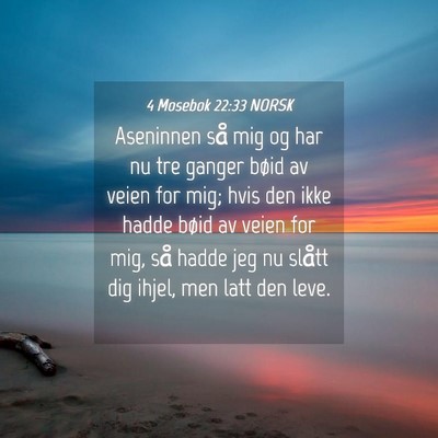 Picture 04 - 4 Mosebok 22:33 NORSK - Aseninnen så mig og har nu tre ganger bøid av - Bible Verse Picture