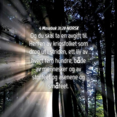 Picture 04 - 4 Mosebok 31:28 NORSK - Og du skal ta en avgift til Herren av krigsfolket - Bible Verse Picture