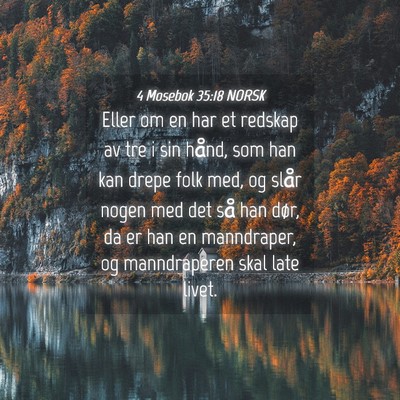 Picture 04 - 4 Mosebok 35:18 NORSK - Eller om en har et redskap av tre i sin hånd, - Bible Verse Picture