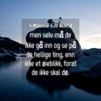 Picture 04 - 4 Mosebok 4:20 NORSK - men selv må de ikke gå inn og se på de hellige - Bible Verse Picture