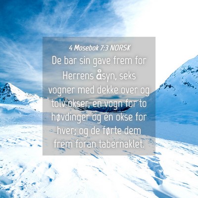 Picture 04 - 4 Mosebok 7:3 NORSK - De bar sin gave frem for Herrens åsyn, seks - Bible Verse Picture