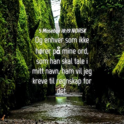 Picture 04 - 5 Mosebok 18:19 NORSK - Og enhver som ikke hører på mine ord, som han - Bible Verse Picture