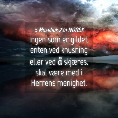 Picture 04 - 5 Mosebok 23:1 NORSK - Ingen som er gildet, enten ved knusning eller ved - Bible Verse Picture
