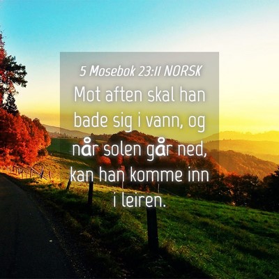 Picture 04 - 5 Mosebok 23:11 NORSK - Mot aften skal han bade sig i vann, og når solen - Bible Verse Picture