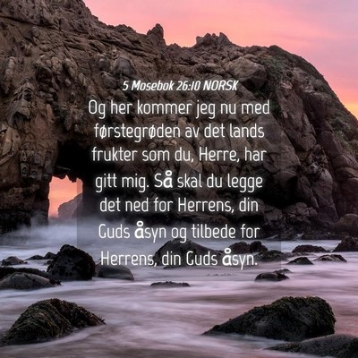 Picture 04 - 5 Mosebok 26:10 NORSK - Og her kommer jeg nu med førstegrøden av det - Bible Verse Picture