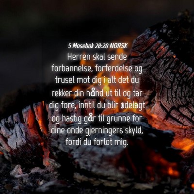 Picture 04 - 5 Mosebok 28:20 NORSK - Herren skal sende forbannelse, forferdelse og - Bible Verse Picture