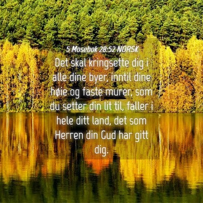 Picture 04 - 5 Mosebok 28:52 NORSK - Det skal kringsette dig i alle dine byer, inntil - Bible Verse Picture