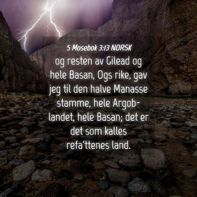 Picture 04 - 5 Mosebok 3:13 NORSK - og resten av Gilead og hele Basan, Ogs rike, gav - Bible Verse Picture