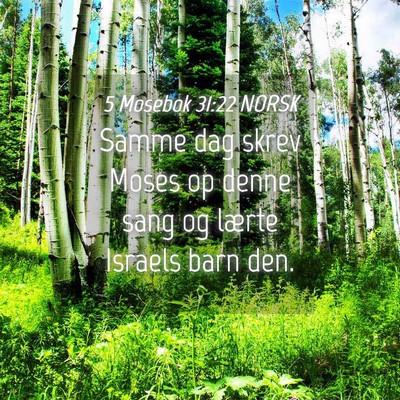 Picture 04 - 5 Mosebok 31:22 NORSK - Samme dag skrev Moses op denne sang og lærte - Bible Verse Picture