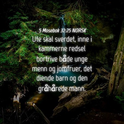 Picture 04 - 5 Mosebok 32:25 NORSK - Ute skal sverdet, inne i kammerne redsel bortrive - Bible Verse Picture