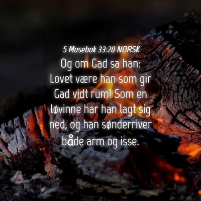 Picture 04 - 5 Mosebok 33:20 NORSK - Og om Gad sa han: Lovet være han som gir Gad - Bible Verse Picture