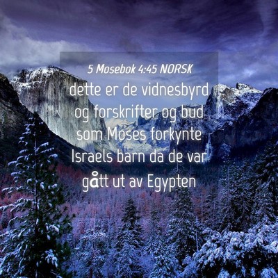 Picture 04 - 5 Mosebok 4:45 NORSK - dette er de vidnesbyrd og forskrifter og bud som - Bible Verse Picture
