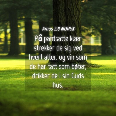 Picture 04 - Amos 2:8 NORSK - På pantsatte klær strekker de sig ved hvert - Bible Verse Picture