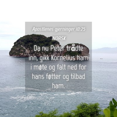 Picture 04 - Apostlenes gjerninger 10:25 NORSK - Da nu Peter trådte inn, gikk Kornelius ham i - Bible Verse Picture
