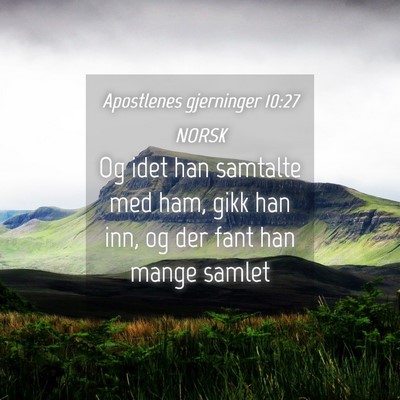 Picture 04 - Apostlenes gjerninger 10:27 NORSK - Og idet han samtalte med ham, gikk han inn, og - Bible Verse Picture