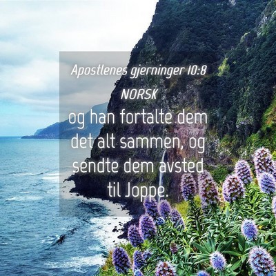 Picture 04 - Apostlenes gjerninger 10:8 NORSK - og han fortalte dem det alt sammen, og sendte dem - Bible Verse Picture
