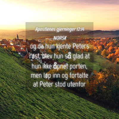 Picture 04 - Apostlenes gjerninger 12:14 NORSK - og da hun kjente Peters røst, blev hun så glad - Bible Verse Picture