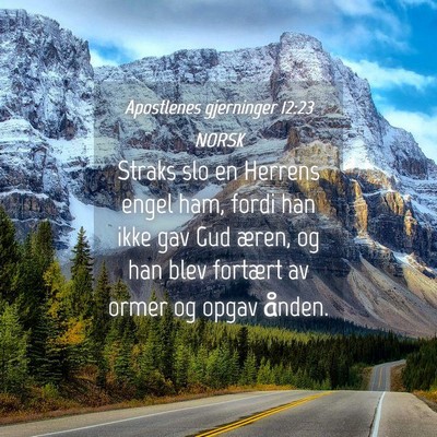Picture 04 - Apostlenes gjerninger 12:23 NORSK - Straks slo en Herrens engel ham, fordi han ikke - Bible Verse Picture