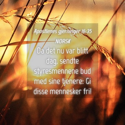 Picture 04 - Apostlenes gjerninger 16:35 NORSK - Da det nu var blitt dag, sendte styresmennene bud - Bible Verse Picture