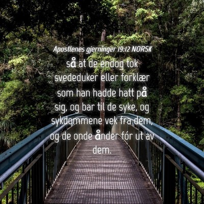 Picture 04 - Apostlenes gjerninger 19:12 NORSK - så at de endog tok svededuker eller forklær som - Bible Verse Picture