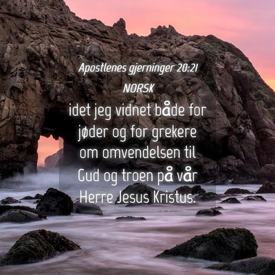 Picture 04 - Apostlenes gjerninger 20:21 NORSK - idet jeg vidnet både for jøder og for grekere - Bible Verse Picture