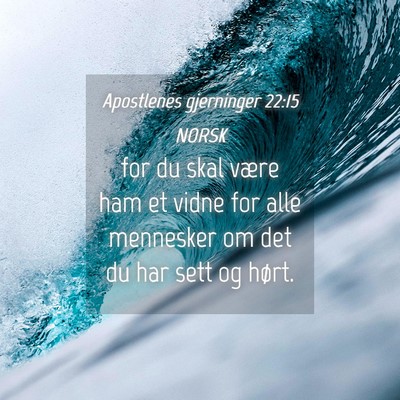 Picture 04 - Apostlenes gjerninger 22:15 NORSK - for du skal være ham et vidne for alle mennesker - Bible Verse Picture