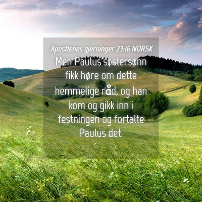 Picture 04 - Apostlenes gjerninger 23:16 NORSK - Men Paulus'søstersønn fikk høre om dette - Bible Verse Picture