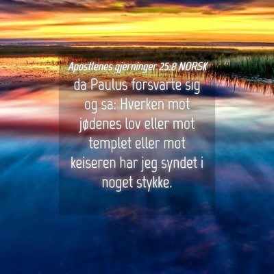 Picture 04 - Apostlenes gjerninger 25:8 NORSK - da Paulus forsvarte sig og sa: Hverken mot - Bible Verse Picture