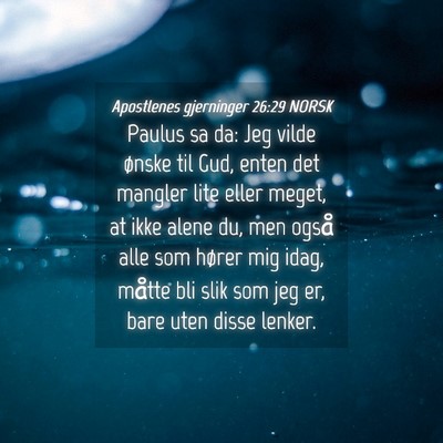 Picture 04 - Apostlenes gjerninger 26:29 NORSK - Paulus sa da: Jeg vilde ønske til Gud, enten det - Bible Verse Picture