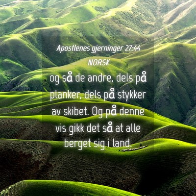 Picture 04 - Apostlenes gjerninger 27:44 NORSK - og så de andre, dels på planker, dels på - Bible Verse Picture