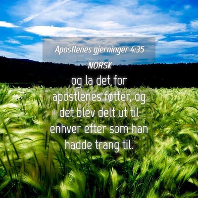 Picture 04 - Apostlenes gjerninger 4:35 NORSK - og la det for apostlenes føtter, og det blev - Bible Verse Picture
