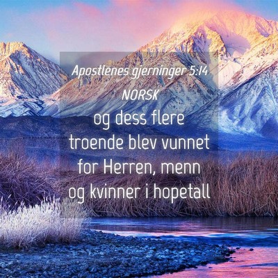 Picture 04 - Apostlenes gjerninger 5:14 NORSK - og dess flere troende blev vunnet for Herren, - Bible Verse Picture