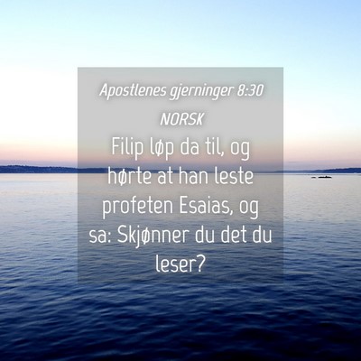 Picture 04 - Apostlenes gjerninger 8:30 NORSK - Filip løp da til, og hørte at han leste - Bible Verse Picture