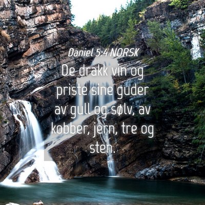 Picture 04 - Daniel 5:4 NORSK - De drakk vin og priste sine guder av gull og - Bible Verse Picture
