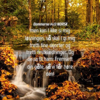 Picture 04 - Dommerne 14:13 NORSK - men kan I ikke si mig løsningen, så skal I gi - Bible Verse Picture