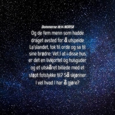 Picture 04 - Dommerne 18:14 NORSK - Og de fem menn som hadde draget avsted for å - Bible Verse Picture